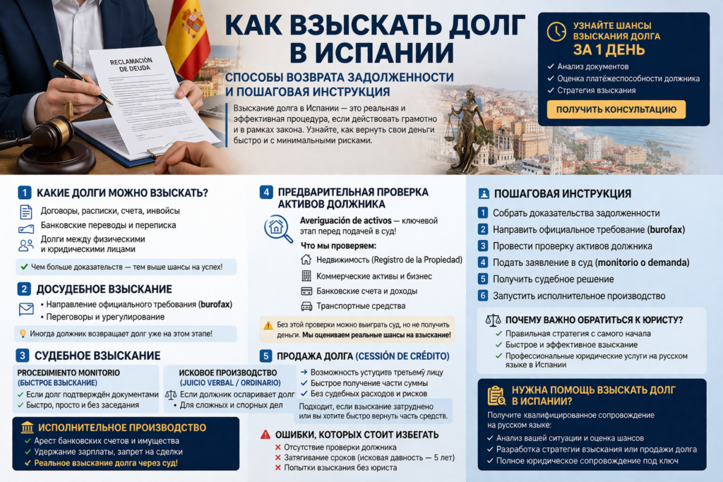 взыскать долг в Испании в 2026 г.