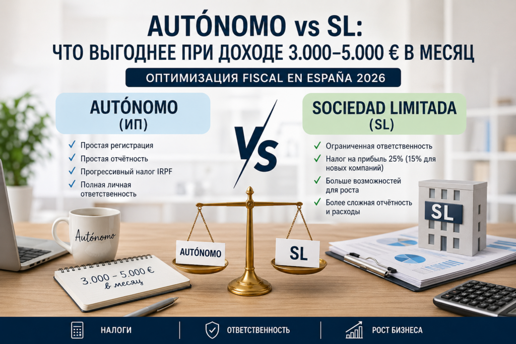 Autónomo vs SL: что выгоднее в Испании в 2026