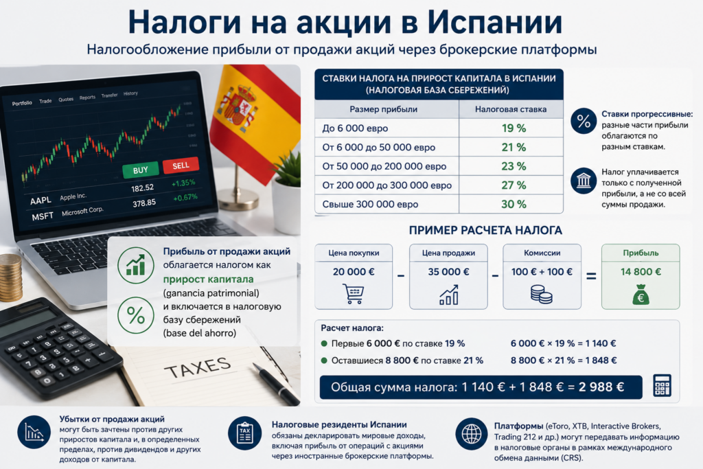 налогообложение продажи акций в Испании 2026